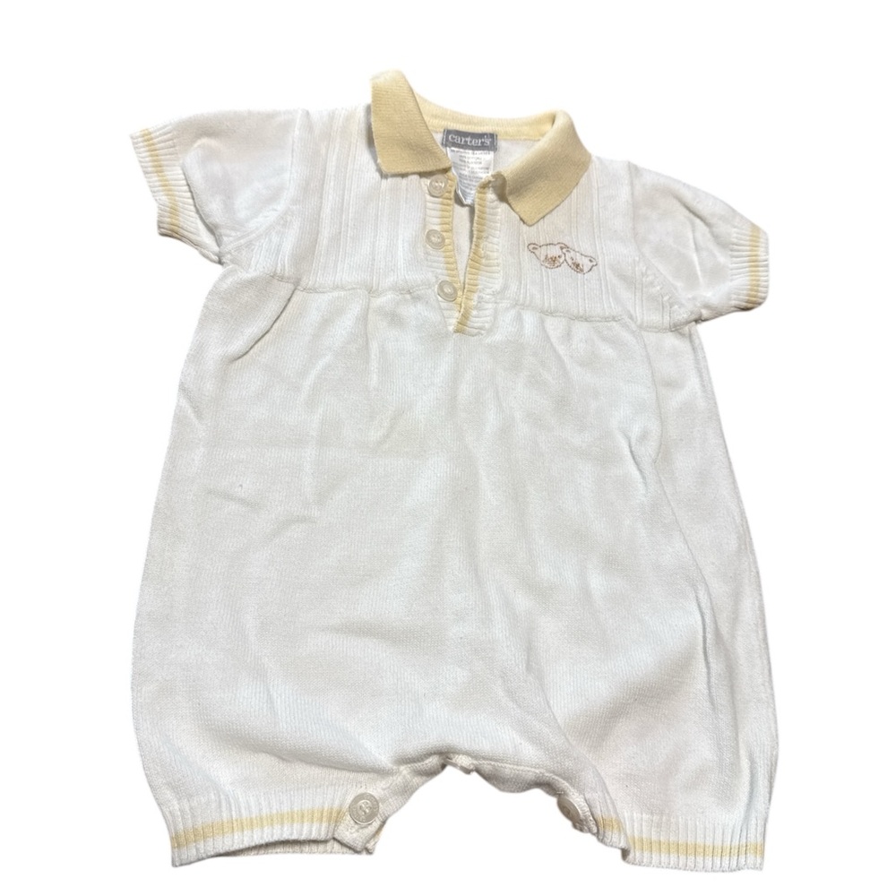 Retro 2006 Carter's White & Yellow Knit Bear Romper 3-6 Months